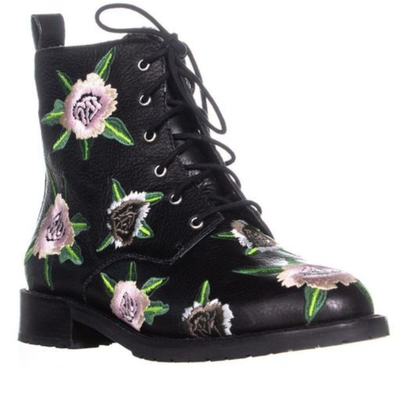 Rebecca Minkoff Black Floral Combat Boots - Picture 1 of 7